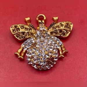 Women’s Pendant Rhinestone Gold Tone Bee Bug 1.5”